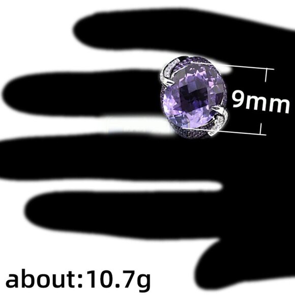 💥 Large Purple Oval Gemstones Zircon Filled Luxury Rings for Women, PD724